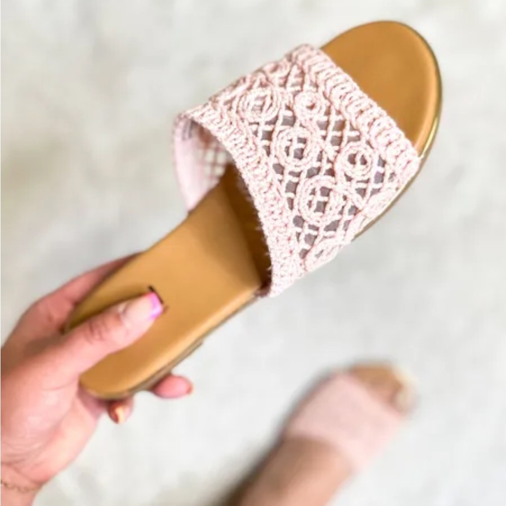 Corkys Pink Crochet Slide Sandals